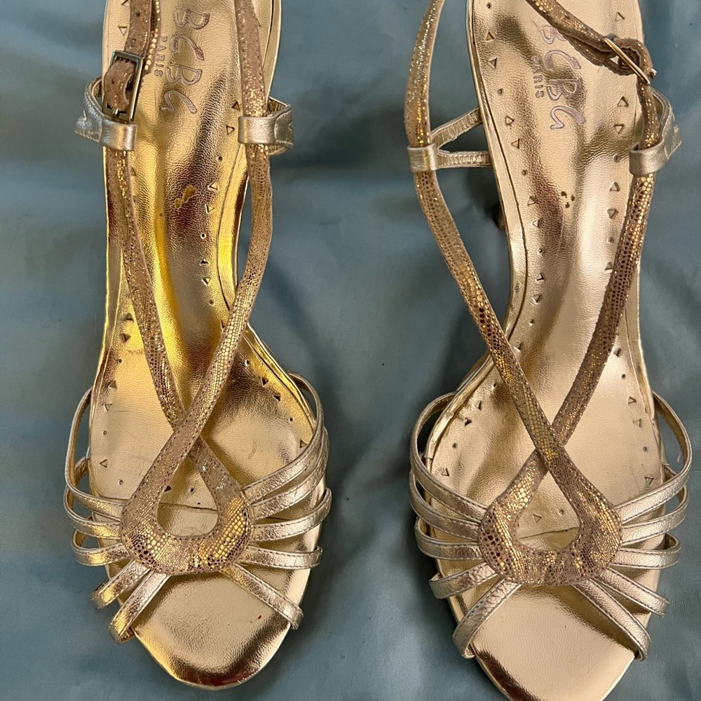 BCBG GOLD STILETTOS